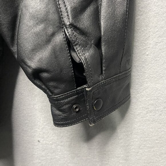 Vtg Charles Klein Black Genuine Leather Jacket Unique Seam Design Belted Waist - Picture 9 of 9